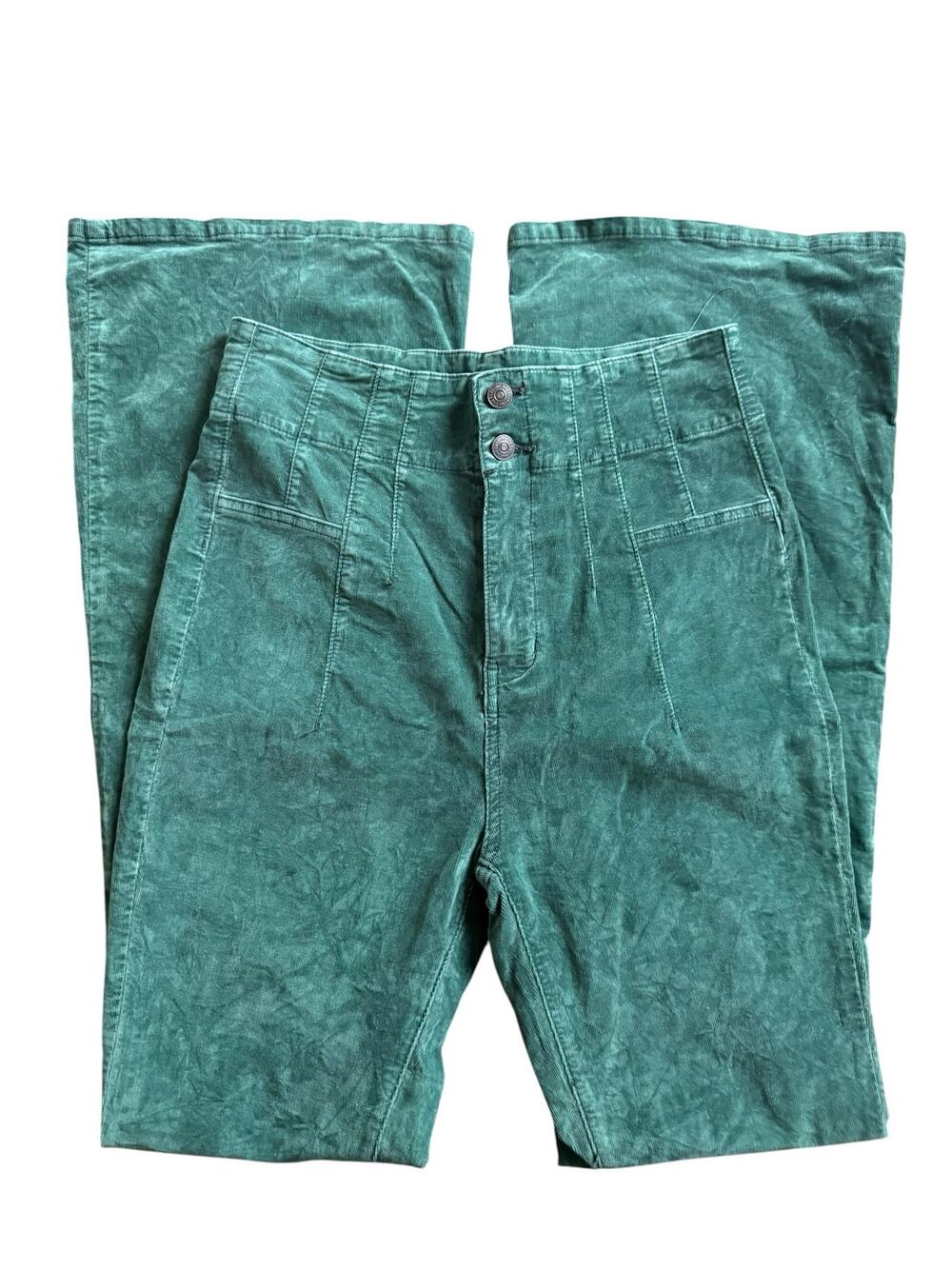 Free People We The Free Green Corduroy Flare Pants Size 29 High Rise Bell Bottom